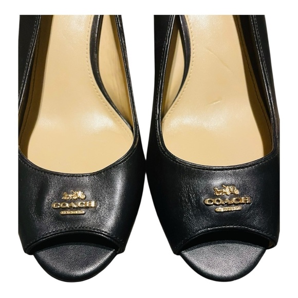 COACH women’s Black Peep Toe wedges size 7.5 - Picture 4 of 9